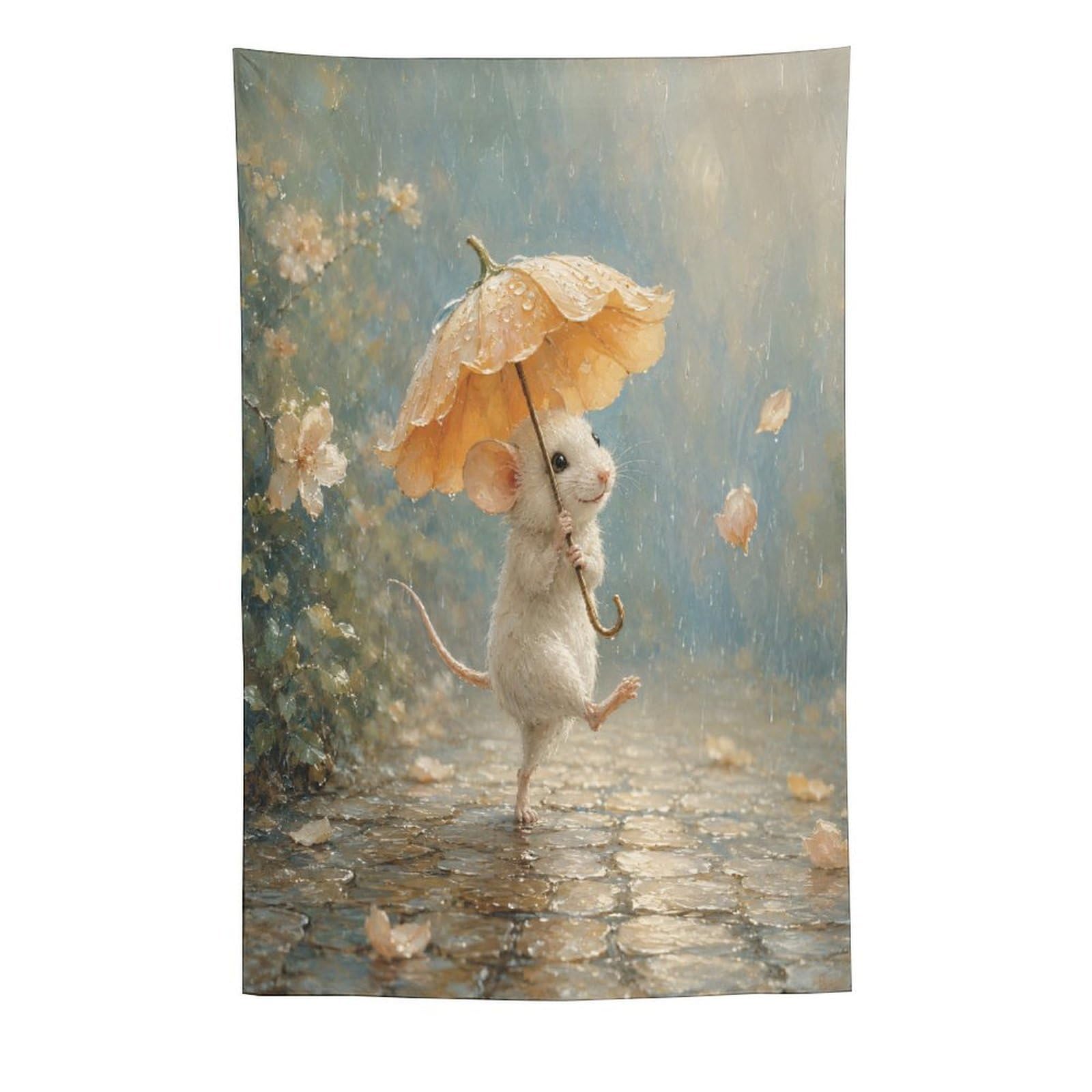 H3B8U2Y5 Umbrella Mouse Floral Wall Tapestry, Naive Art Style, Entryway
