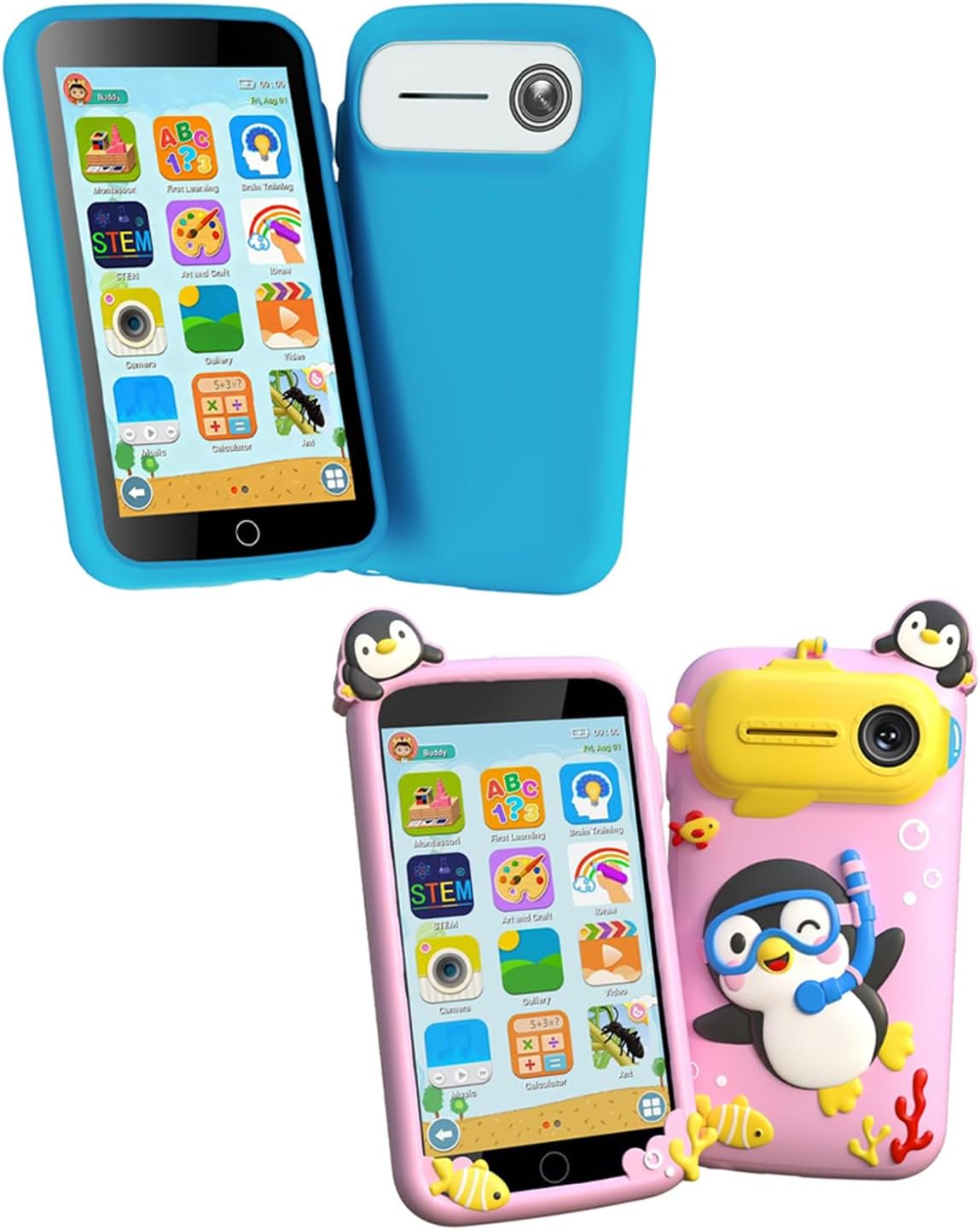 Kids Smart Toy Phone 2 Pack, 3.97 Inch Learning Phone with 220 Plus Educational Games, 5 MP Camera, Parental Controls, Offline Safe Design, Rechargeable Child Phone for Boys and Girls Ages 3 to 12