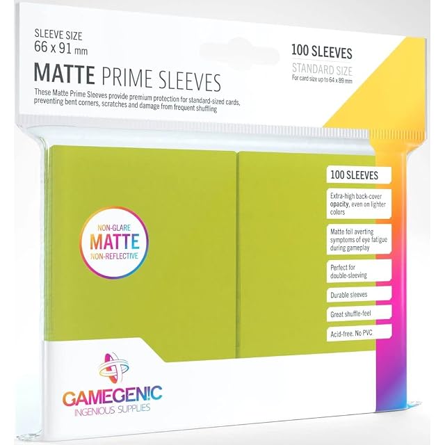 Gamegenic, GGS11034ML Matte Prime SleevesCard Deck Holde, Lime, 100 Pack