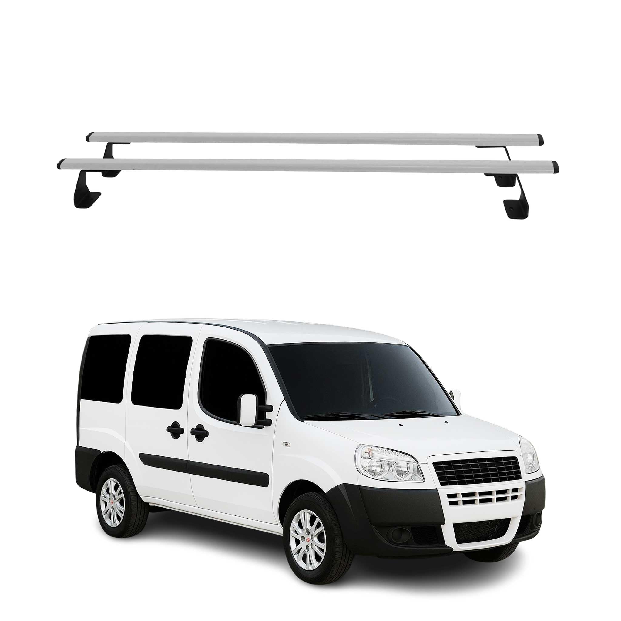 OMAC Heavy Duty Barras de Techo Transversales Compatibles con FIAT Doblo I 2000-2010 – 2 Stangen – Acero Plata