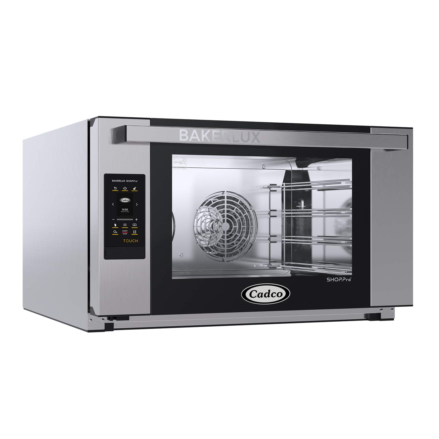 Cadco XAFT-04FS-TD 31-1/2" Bakerlux Touch Full-Size Heavy-Duty Digital Convection Oven w/Bottom Hinged Glass Door for Restaurant Hotel Food Truck Concession, 4 Shelves, Stainless Steel, 208/240V, NSF