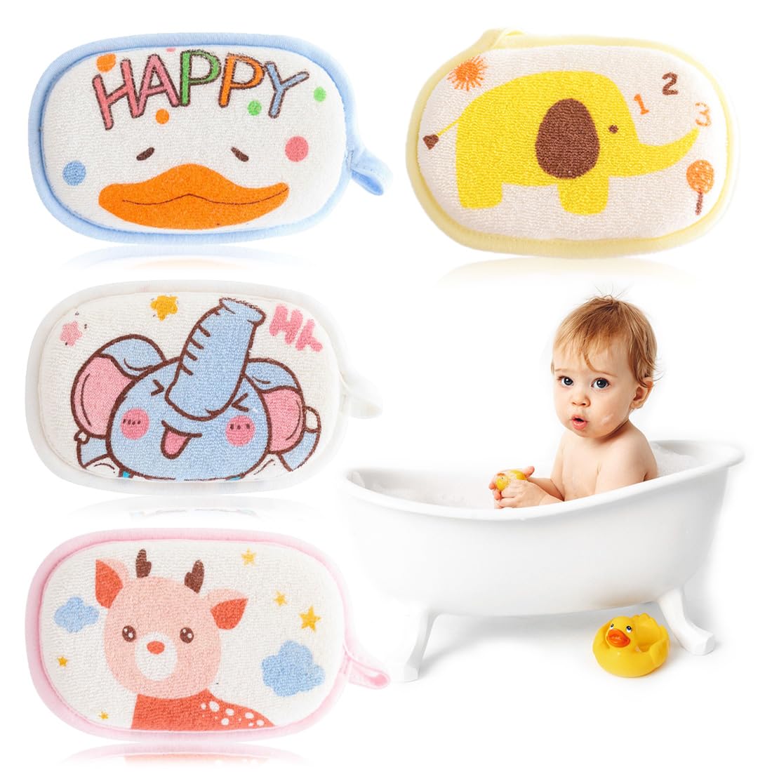 4Piezas Esponja Natural Bebe Recien Nacido, Esponja Baño Niños, Soft Esponja Niños, Esponja Corporal para la Ducha, esponjas naturales para baño de animales, adecuadas para recién nacidos
