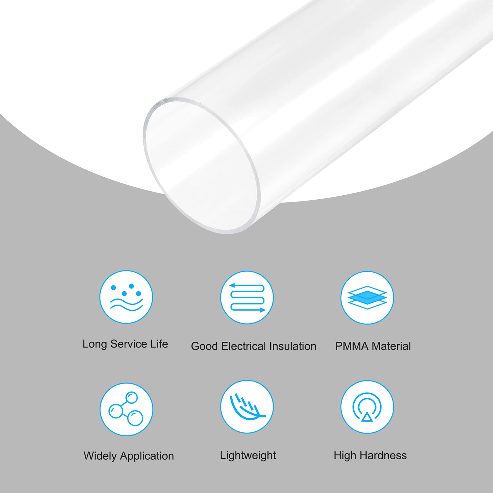 PATIKIL 66mm ID x 70mm OD x 200mm Trasparente Rigido Acrilico Tubo, Rigido Rotondo Tubo per Acqua Tubo
