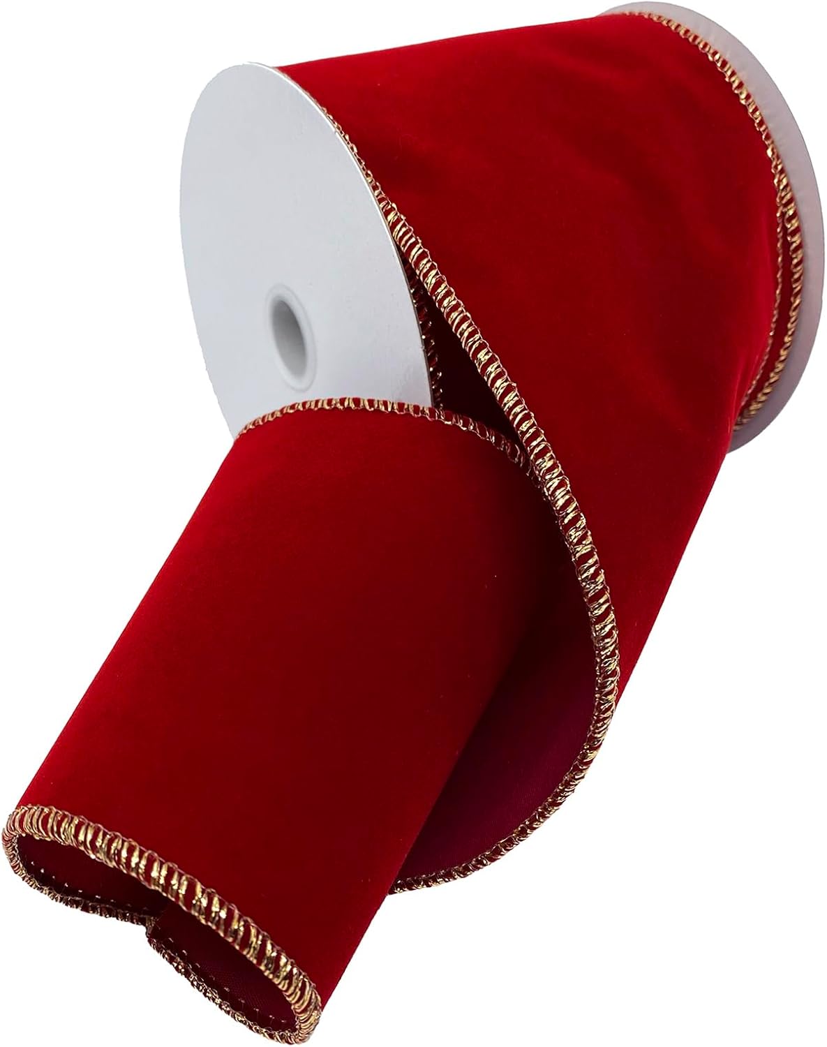 Morex Ribbon Flocked Wired Velvet Ribbon, 4 inch by 50 Yards, Berry Red
