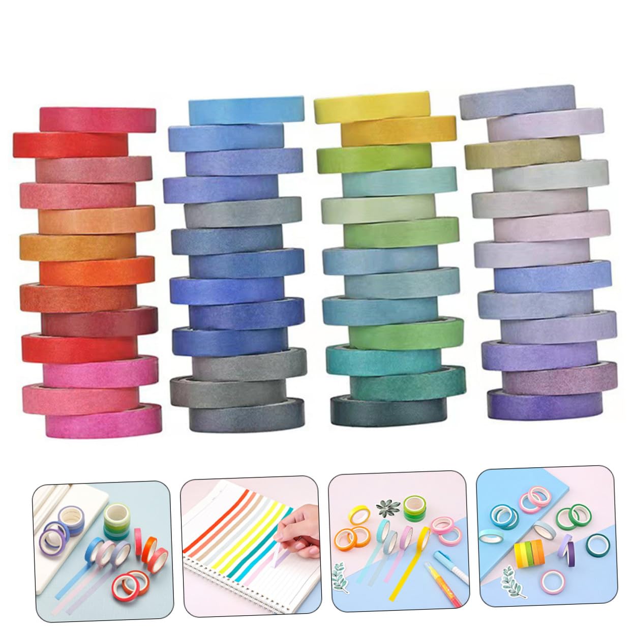 60rollos Cinta de Color Sólido para Scrapbooking Cuadernos y Decoración Material de Papel para Manualidades y Regalos