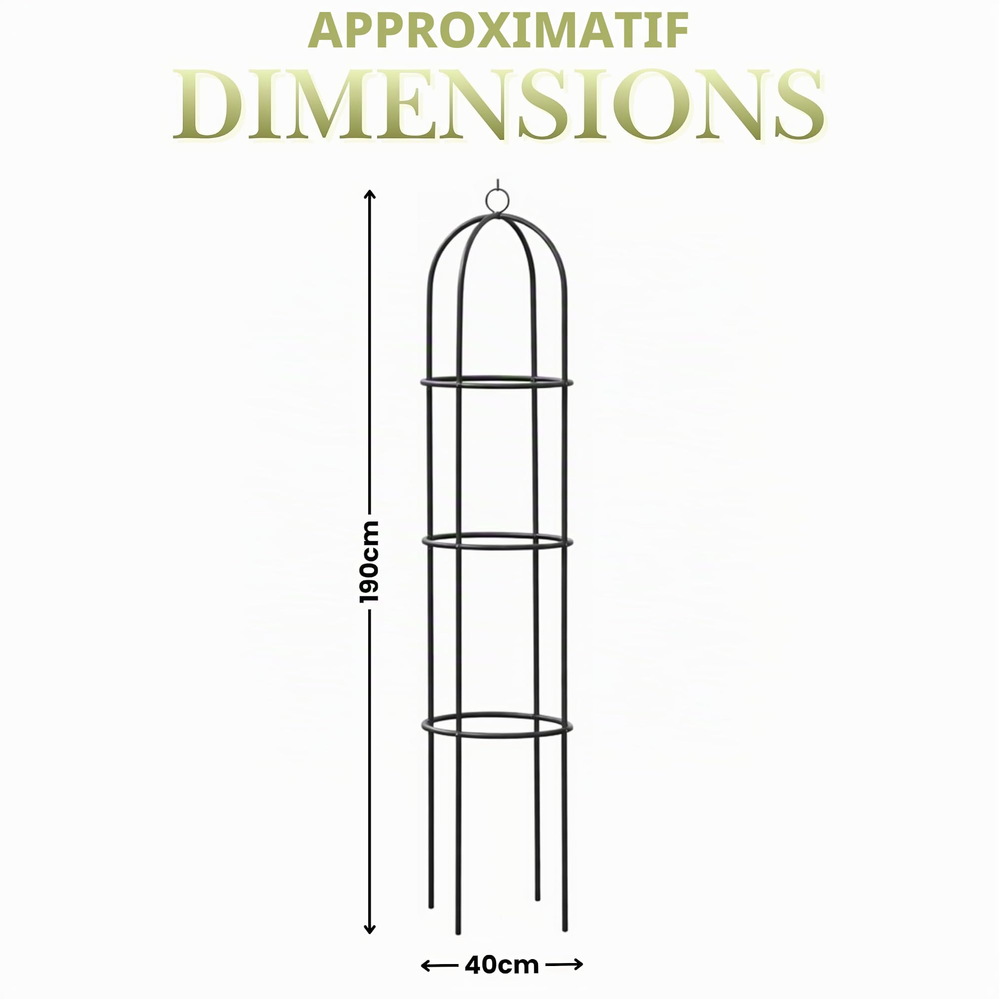 Garden Mile® Grand obélisque décoratif de jardin - Solide structure tubulaire en métal pour rosiers, plantes grimpantes - Hauteur de 2 m, noir