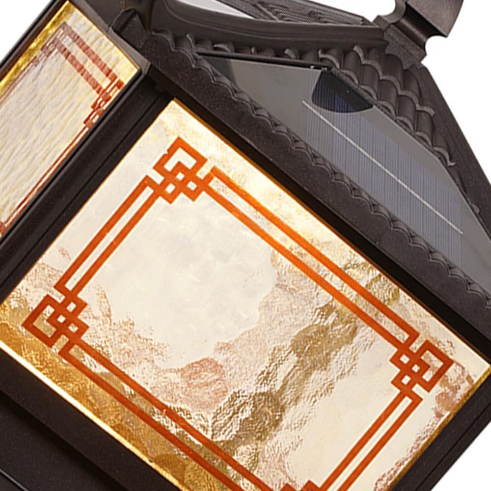 Wodoodporna zewnętrzna lampa solarna latarnia, chiński styl ogrodzenia słupek ogrodowy, mokra lokalizacja znamionowa retro dziedziniec taras ganek lampa kolumna na podjazd