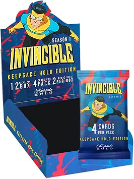 KEEPSAKE Invincible Season 1 Holo Hobby Box 12 Packs, 4 Cards Per Pack, 2 Relics, Chase Gold Holo Parallels, 600-Card Checklist