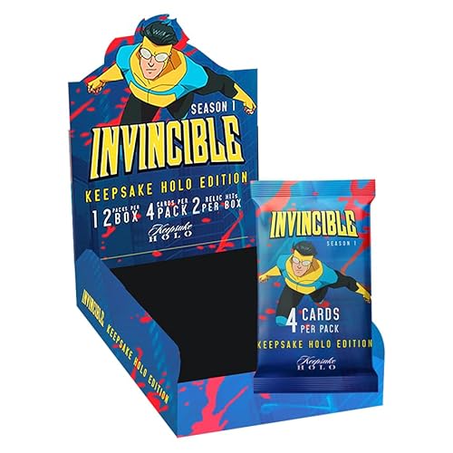KEEPSAKE Invincible Season 1 Holo Hobby Box: 12 Packs, 4 Cards Per Pack, 2 Guaranteed Relics, Chase Gold Holo Parallels, 600-Card Checklist
