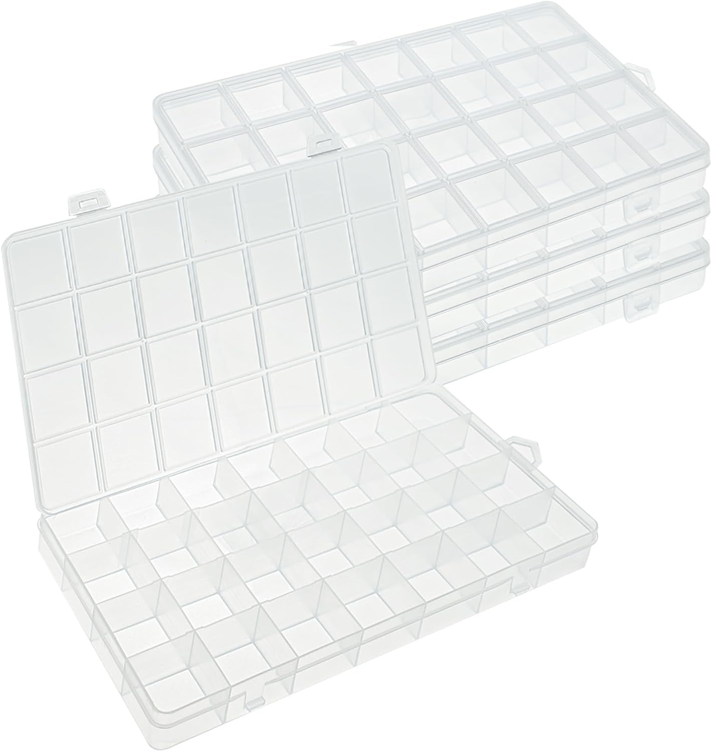 4Pcs 28 Grids Bead Organizer Box, Craft Organizers and Storage, Clear Bead Storage Containers with Fixed Dividers for Fishing Tackle Jewelry Screw Small Parts
