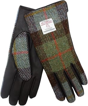 Harris Tweed Ladies Gunn Tartan Tweed with Brown Leather Gloves
