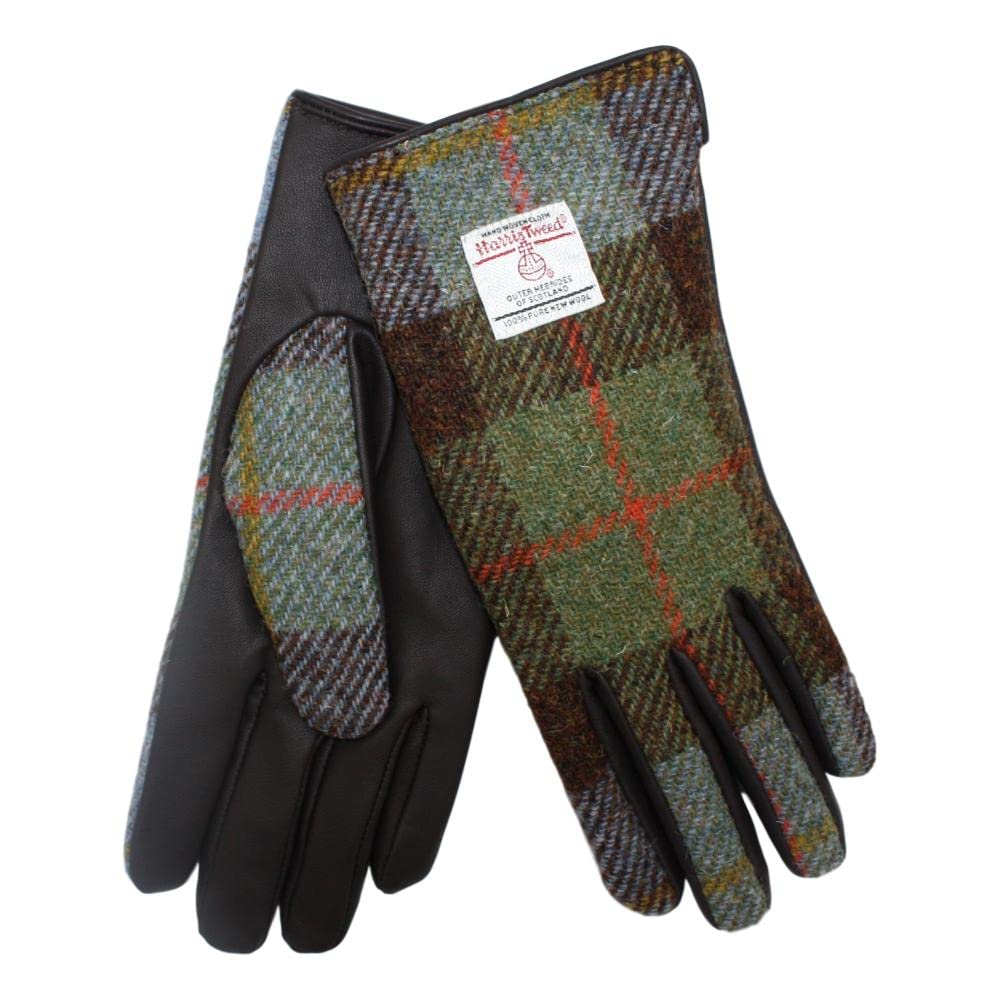 Harris Tweed Ladies Gunn Tartan Tweed with Brown Leather Gloves
