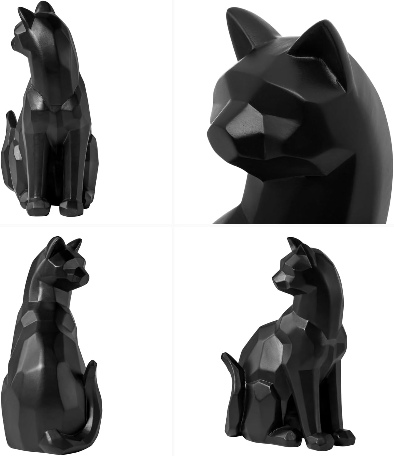 Torre & Tagus Carved Angle Sitting Black Cat Statue - Geometric Modern Room Decor Figurine Sculpture for Home Office as Table Shelf Desk Entryway Mantle Decor, Perfect for Animal & Pet Lovers, 9" H