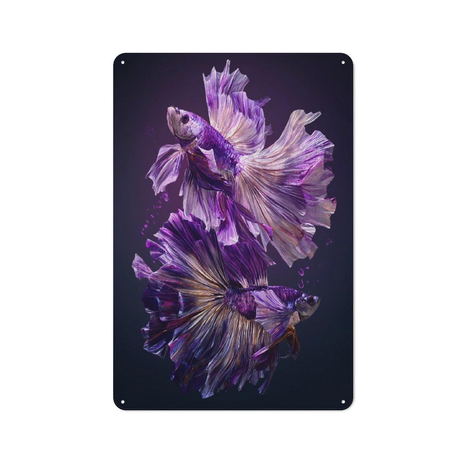 Junmoney Vivid Purple Betta Fish Artwork Rustic Tin Sign 30X20cm, Vintage Porch Wall Decor For Conservatory, Home Bar Or Utility Room