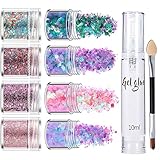 MEITREND Face Glitter Festival with Glue, 8 Color Face Glitter Chunky Glitter Paint Festival Accessories Gems, Glitter Hairspray Party Decorations Essentials for Body Hair