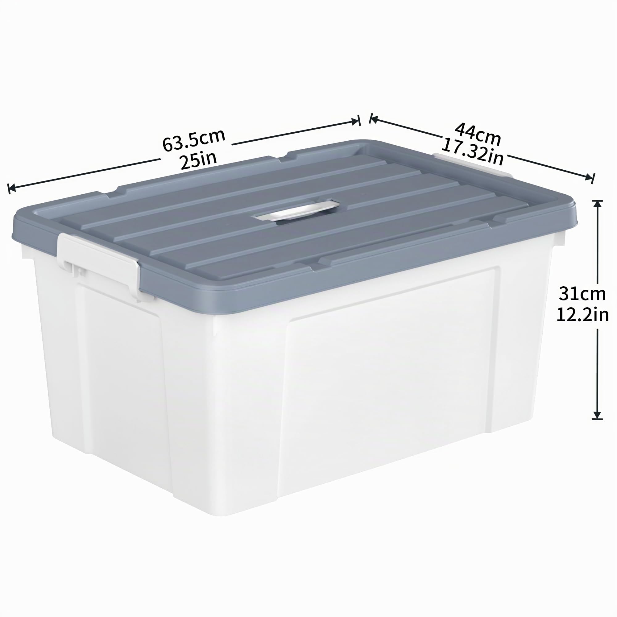 Cetomo 65L*3 Scatole di Stoccaggio in Plastica, Scatole Portaoggetti con Coperchio, Organizzatore con Manico, Contenitori per Casa e Ufficio, Impilabile, Resistente, Bianco, 65L - Confezione da 3