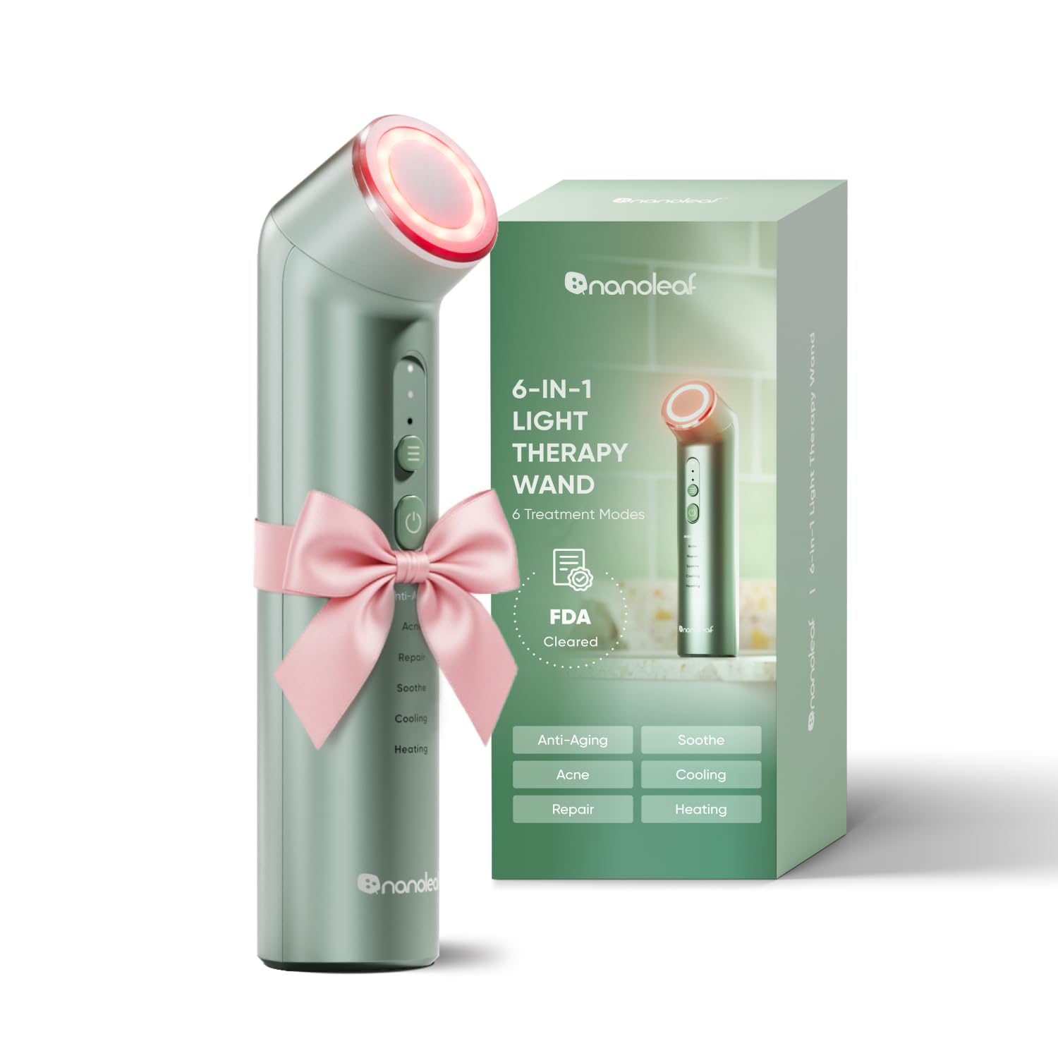 Nanoleaf Appareil Massage Visage 6-en-1, Luminothérapie Rouge+NIR/Bleue, Refroidissement, Chauffage ou Vibration, Appareil Portable Lifting et Raffermissement Visage et Cou