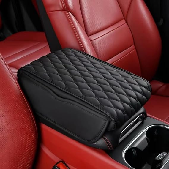 Automaze Center Console Arm-rest Cover Pad With Side Pockets, Universal Fit for SUV's, Car Armrest Seat Box Cover, Leather Auto Armrest Cover...