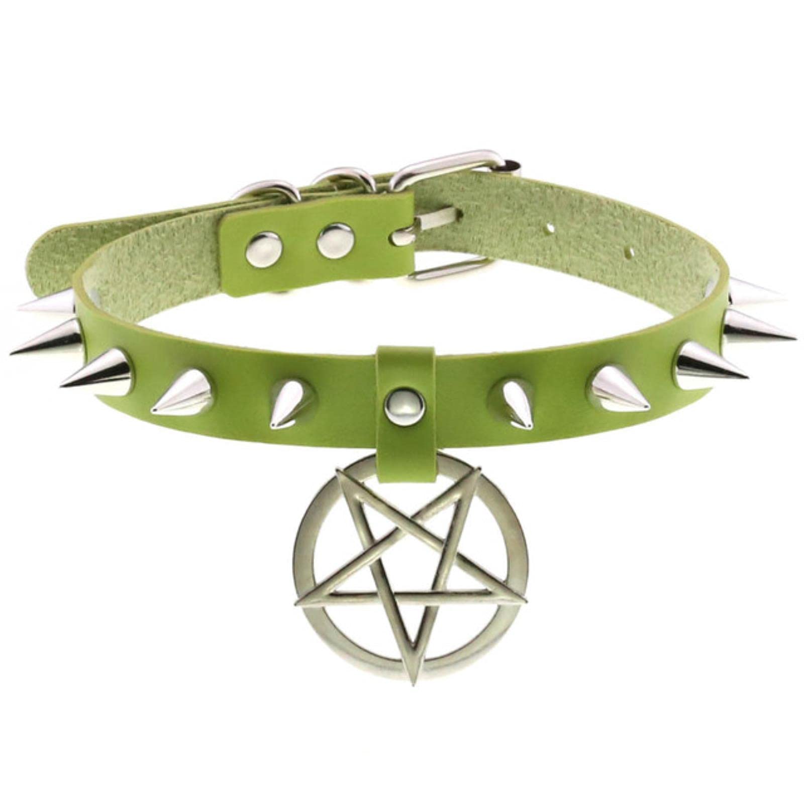 Cabule P004 Green Spike Choker Punk Collar Green Goth Necklace Trendy Vegan Leather Belt Chocker Accessories Harajuku Gothic Jewelry Halloween
