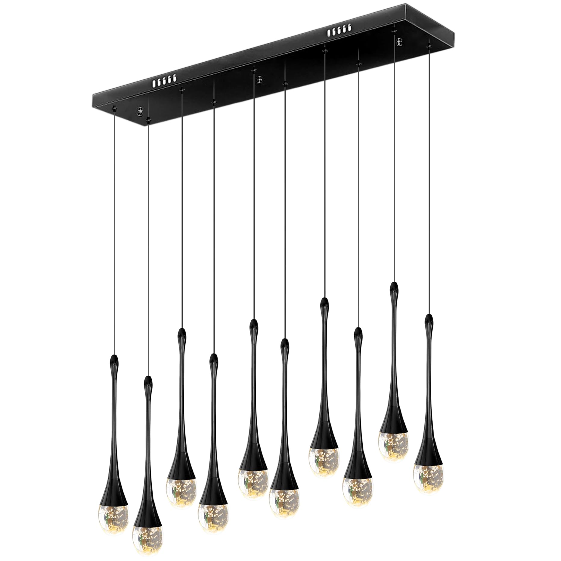 FYZDLAOR 10-Light Rectangle Chandeliers Modern Raindrop Crystal Pendant Lights Fixtures LED 3CCT Dimmable Hanging Chandelier for Dining Room Kitchen Counter Ceiling Lighting