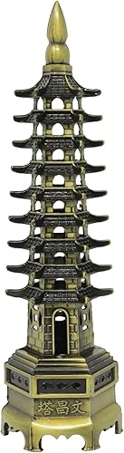 Honbay 1 pieza de aleación de metal WenChang Torre Modelo Estatua Feng Shui Decoración Budismo Templo Decoración Jardín Miniatura para Oficina Hogar