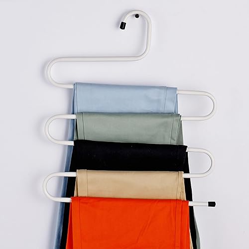 Space Saving Pants Multifunctional Pants Rack Hanger 5 Tier Antiskid S Shape 20KG Load Bearing Pants Hangers Space Saving for Wardrobe(Brown)