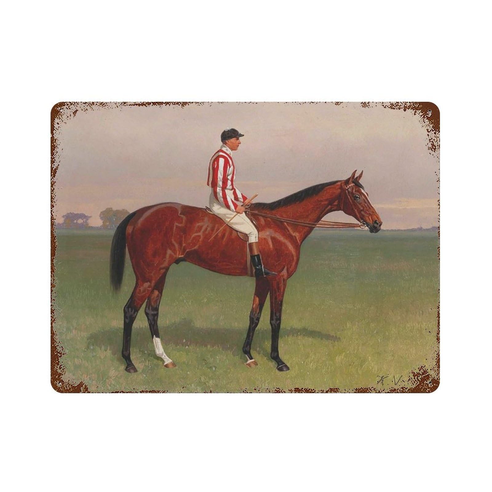 xiaoxiaoshen Vintage Jockey Riding Horse Portrait Kentucky Derby Nursery Equestrian Wall Decor Art Metal Tin Poster Modern Home Decor Art Home Bar Shop Decorations Vintage Sign 30x40cm