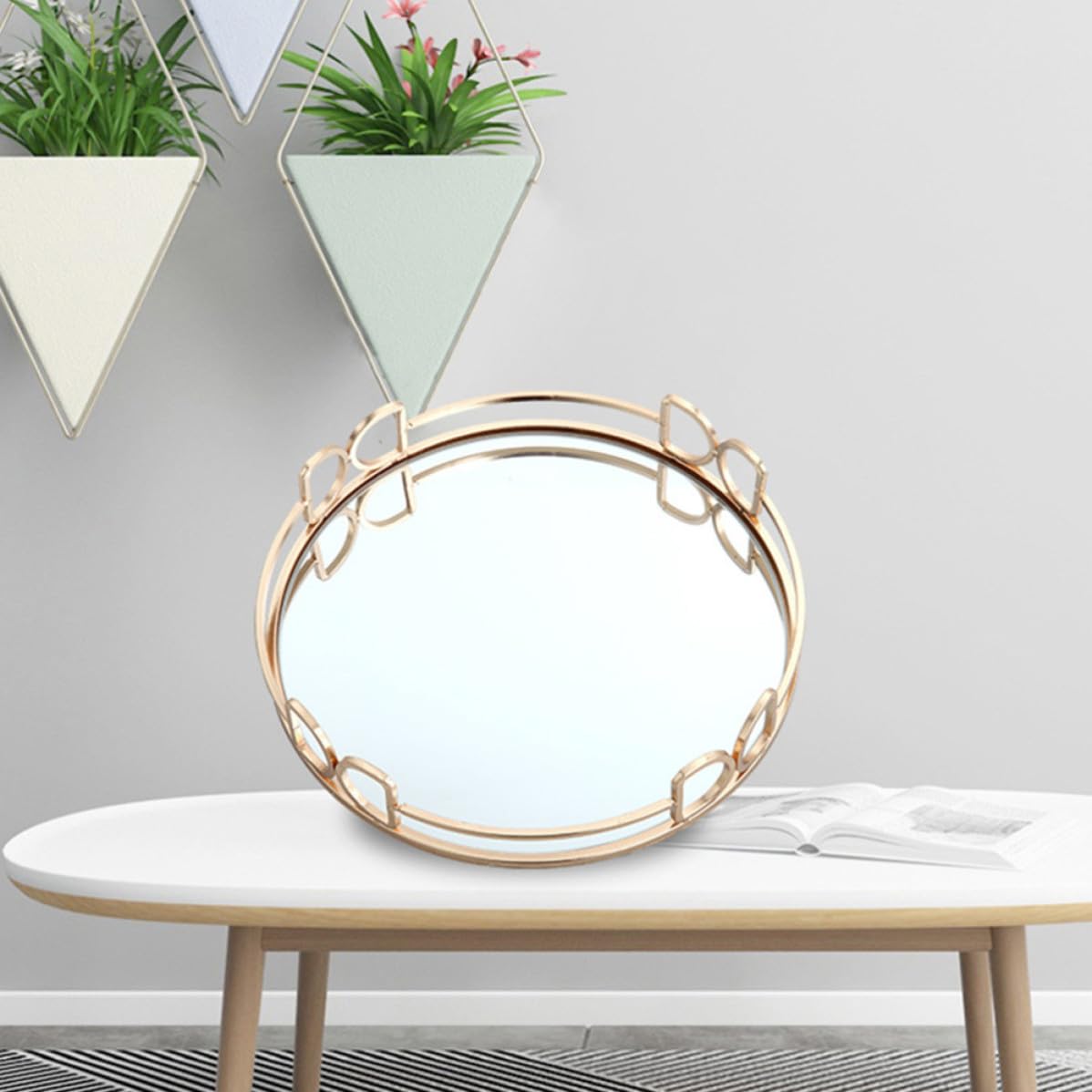 Operitacx Bandeja Decorativa de Metal Dorado Espejo para Sala Diseño Nórdico Moderno Bordes Lisos Almacenamiento Fácil