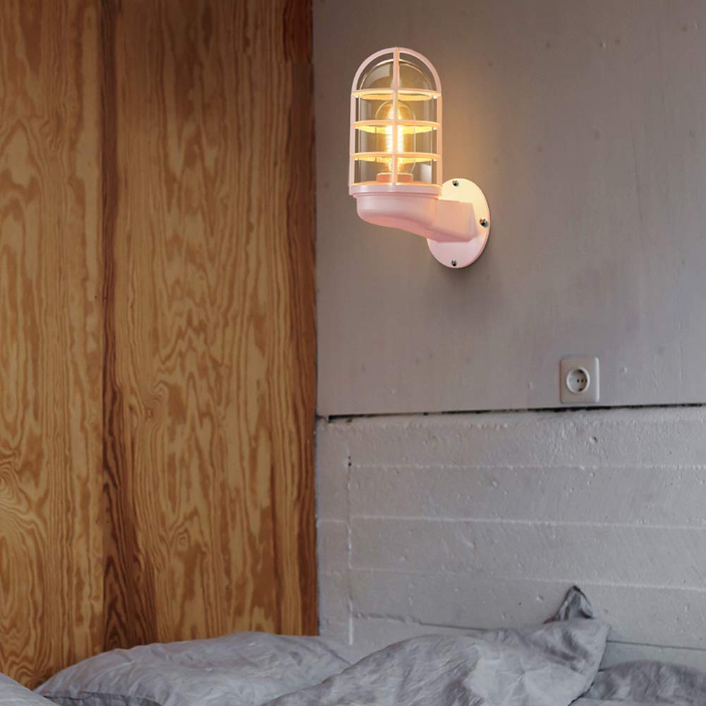 Genérico Lámpara De Pared Industrial Retro, Hierro Forjado Impermeable Ip65 | Casquillo E27, Pantalla De Cristal, Apta Para Salón, Baño Y Buhardilla ()