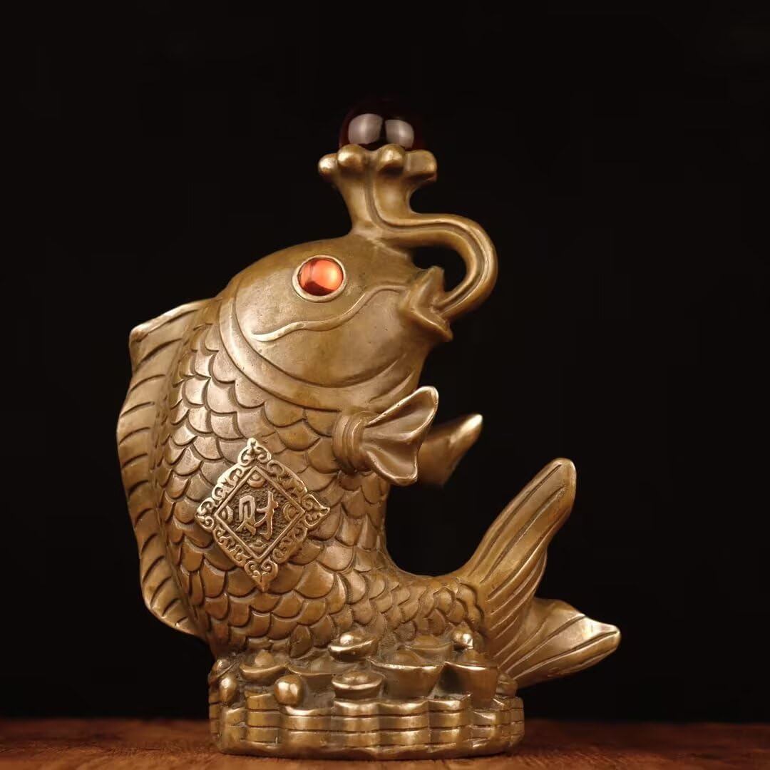 Dytartzx Feng Shui Fish Statue Copper Metal Big carp Auspicious Home Office Decoration