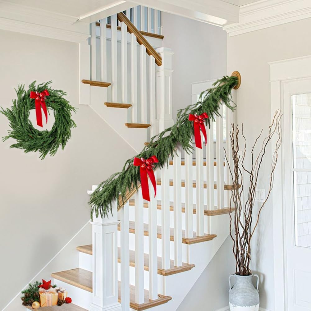 9FT Norfolk Pine Garland Real Touch Artificial Greenery Pine Needles Garlands Spring Green Wreath for Mantle Table Wall Fireplace Stairs Indoor Outdoor Spring Summer Decor - Image 6