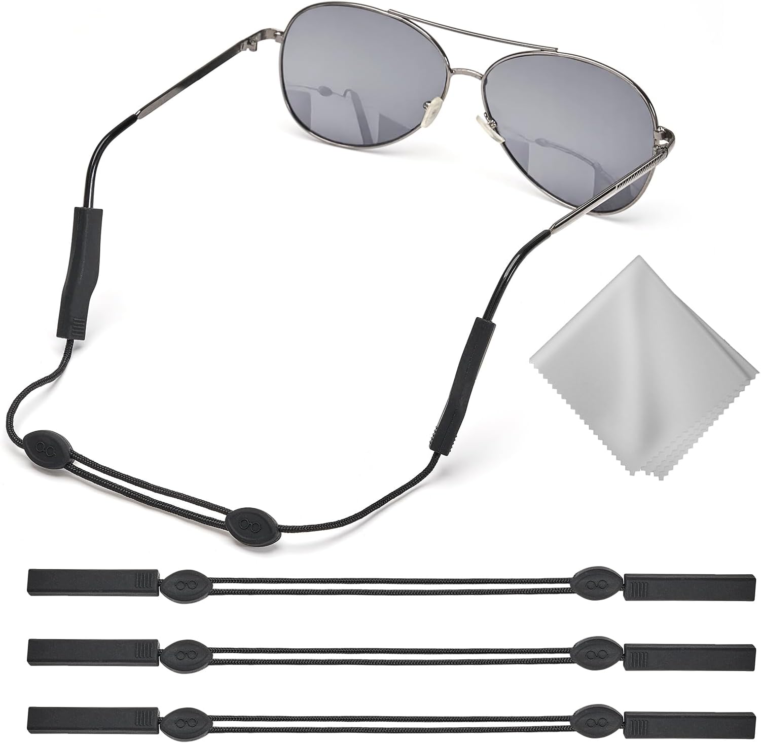 Glasses Strap 3 Pcs, Eyeglasses Strap for Men Women, Eye Glasses Holders Around Neck, Sunglasses Lanyard String for Sports, Eyewear Retainer (Black)