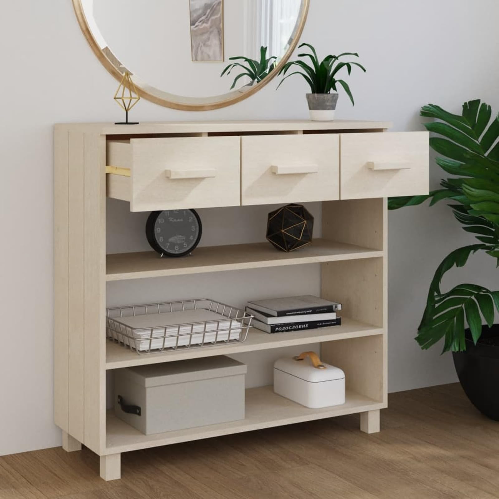Homgoday Mesa Consola HAMAR Madera Maciza Pino marrón Miel 90x35x90 cm Mesas auxiliares de salón,Mesa Consola Recibidor Mueble de Entrada Estrecha Clásica