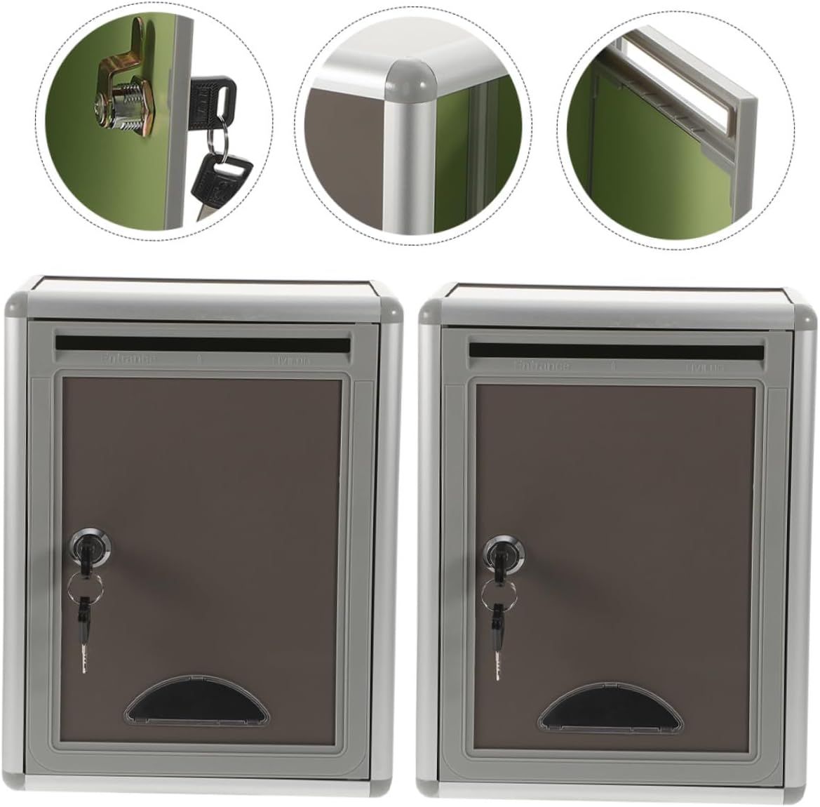 2 pcs Metal Wall Mount Mailbox with Lock Outdoor Mail Box for Home Office Community Suggestion Box Weather-Resistant Security Mailbox for Wall Installation
