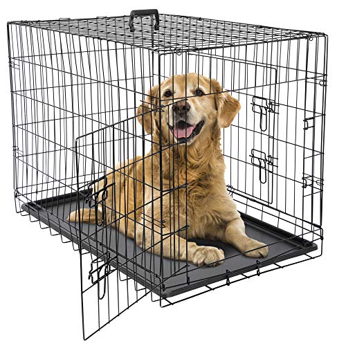ZENY 36 inch Dog Crate Double Door Folding Metal Dog or Pet Crate Kennel with Tray and Handle