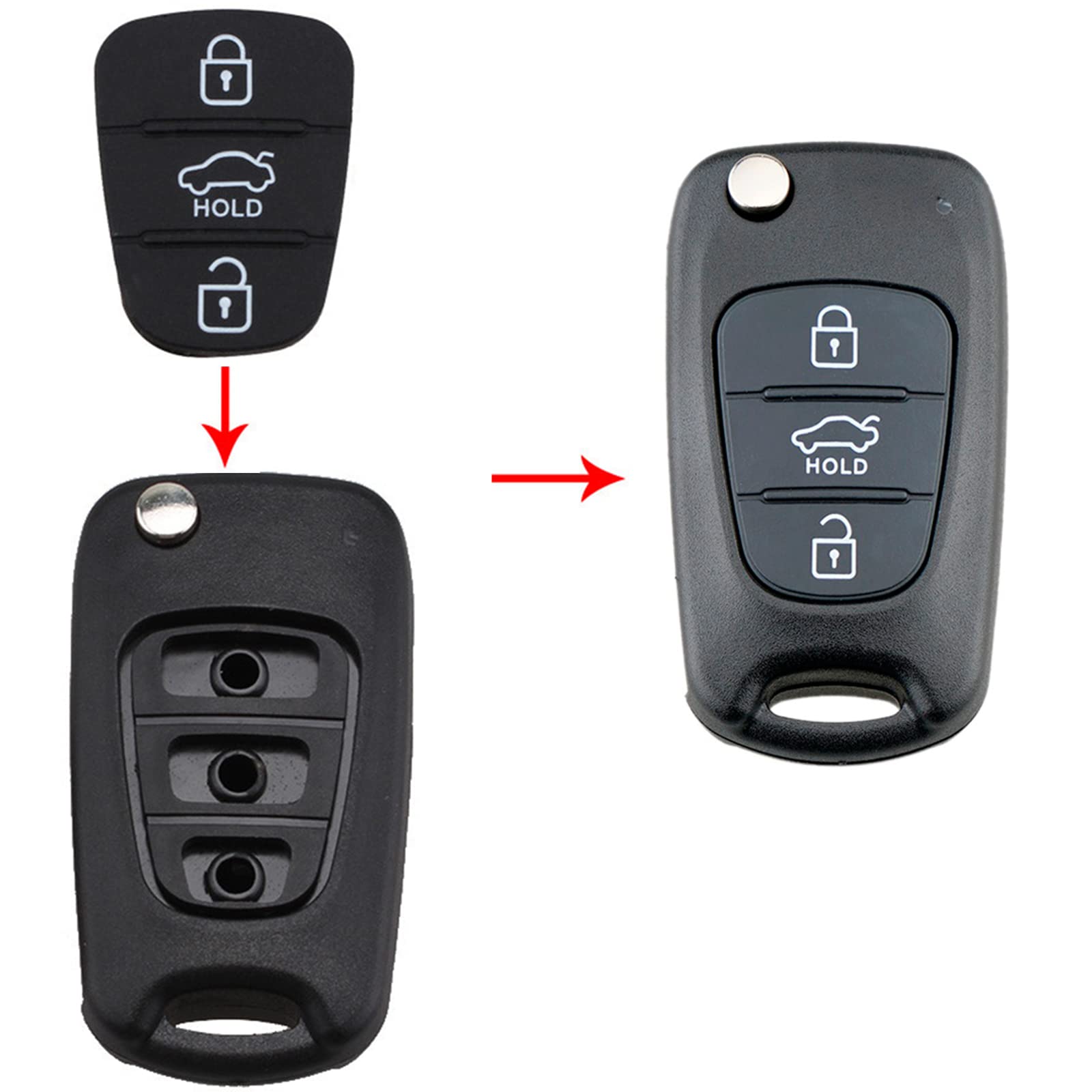 Guscio Cover Chiave Telecomando Pulsanti Silicone Chiave Auto - Ricambio Per Hyundai I20/i30 E KIA Cee'd/Rio Gommini Chiave Auto - Foto 4