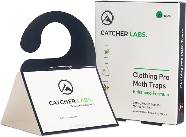 Catcher Labs Moth Traps for Clothes | Moth Traps with Pheromones | Non-Toxic Moth Catcher | Spray & Repellent Alternative (6-Pack)