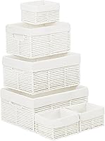 Vista 27 de Vagusicc Cestas de almacenamiento de mimbre, cestas negras de cuerda de papel tejidas a mano para almacenamiento, cestas rectangulares de mimbre