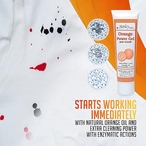 Miniatura 5 de Stanley Home Products Orange Power Gel Pre Wash - Quitamanchas de lavandería - Tratamiento de manchas difíciles funciona inmediatamente limpia y