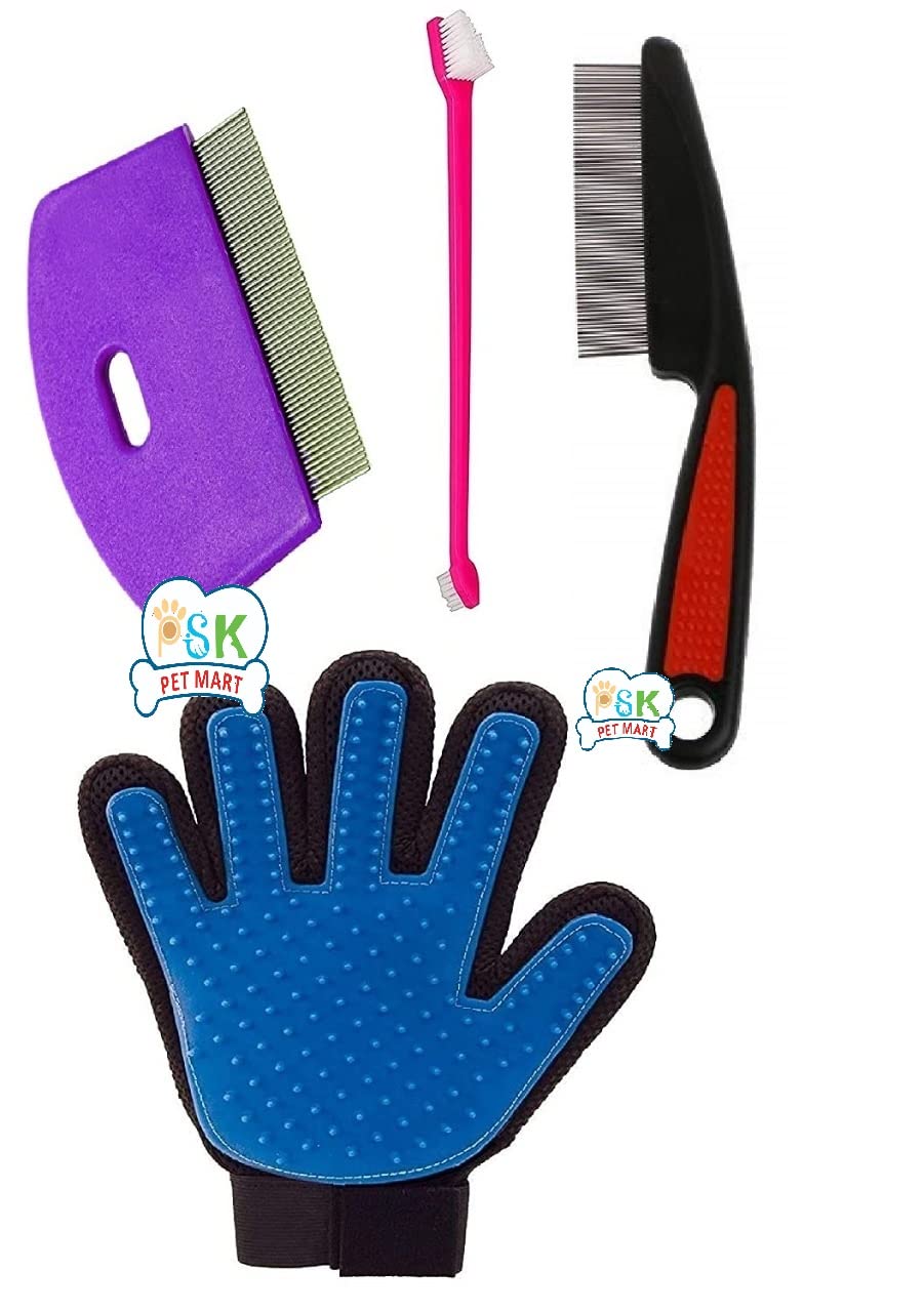 PSK PET MART Dog Grooming Kit - Dog Pin Hair Comb + Dog Toothbrush Kit + Dog Flea Comb for Puppies and Dogs + Pet Grooming Glove for Dog, Puppy, Cat - 4 in 1 Dog Combo (B09WJ2QXQ7) Amazon Price History, Amazon Price Tracker