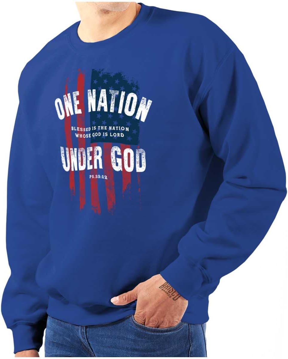 Brisco Brands One Nation Under God Blessed USA Flag Men's Crewneck Sweatshirt