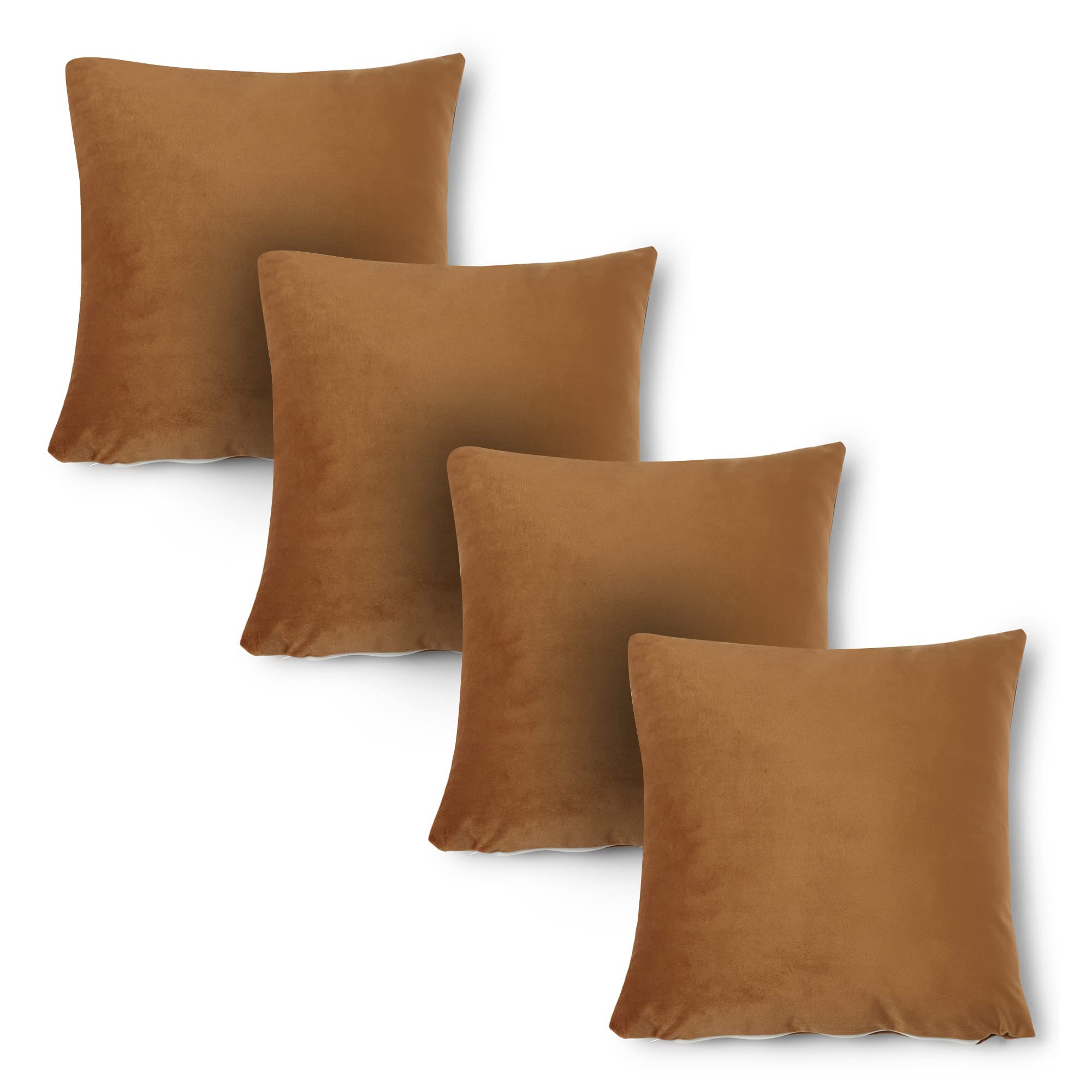 Ambadi Home Set of 4, Solid Velvet, Plain Color, Soft, Decor Essential, Cushion Covers for Chair, Sofa, Bed, Office & Home - (16 x 16 Inches, 40 x 40 cm, Bronze)