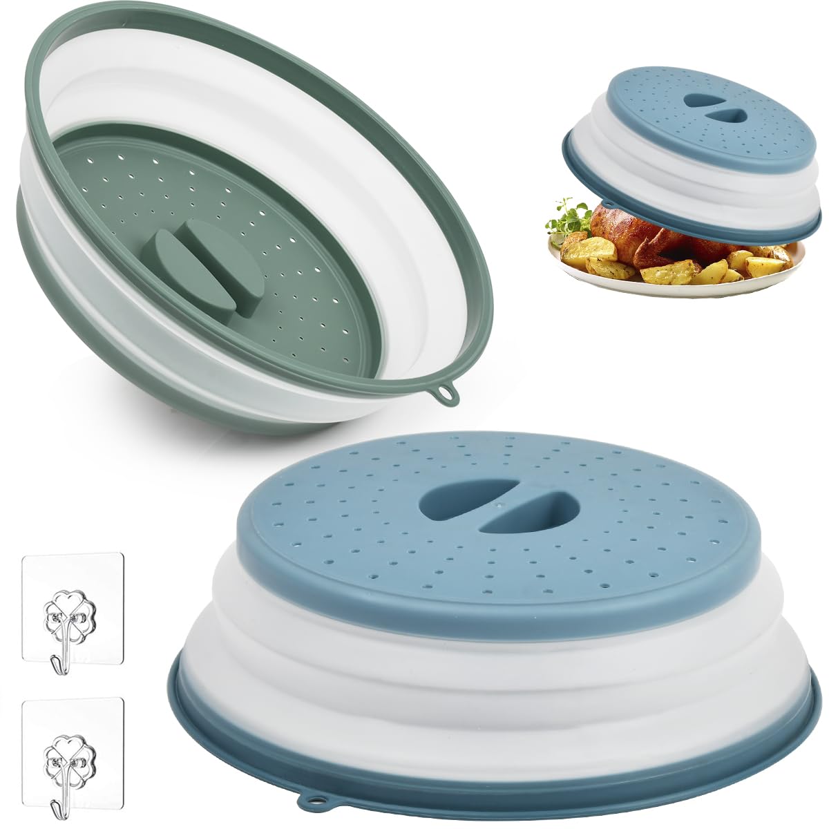 Cubierta plegable para microondas (2 unidades, 26,5 cm), color azul y verde