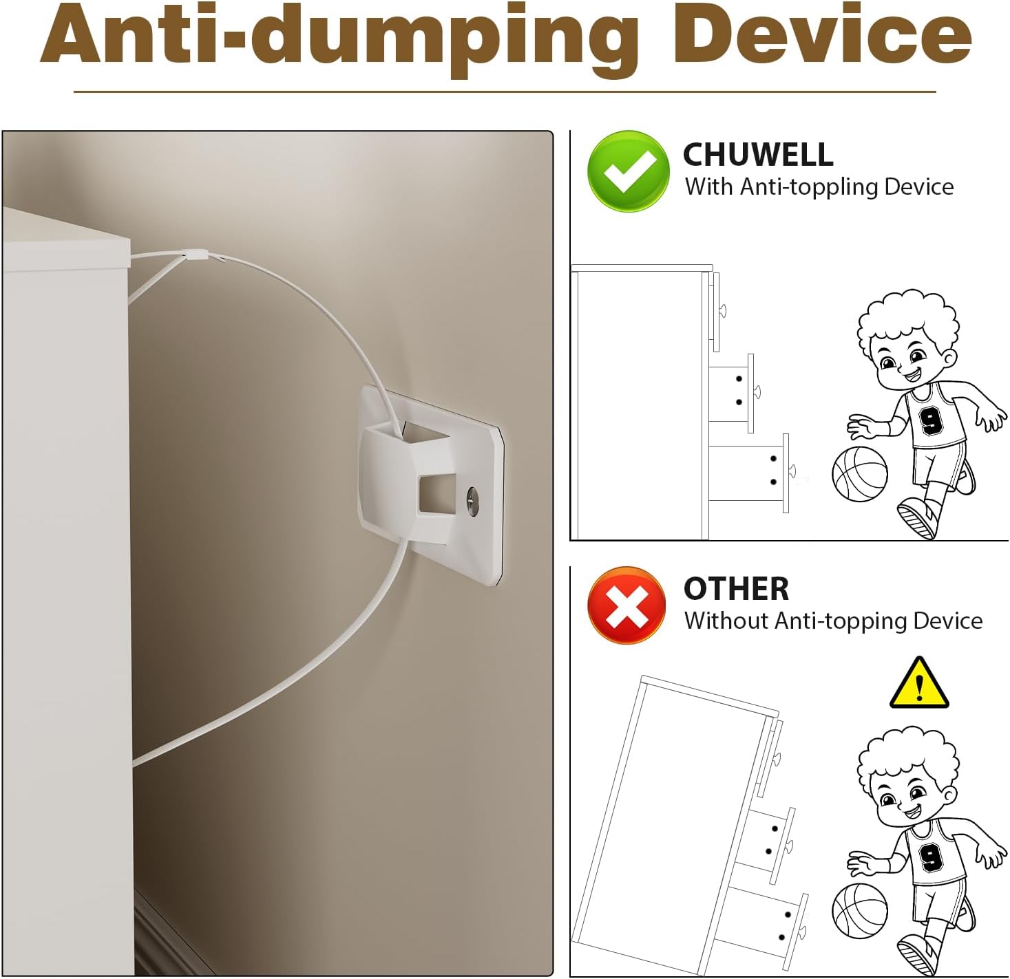 Image showing water droplets on the surface of the CHUWELL dresser, indicating its water-resistant properties.