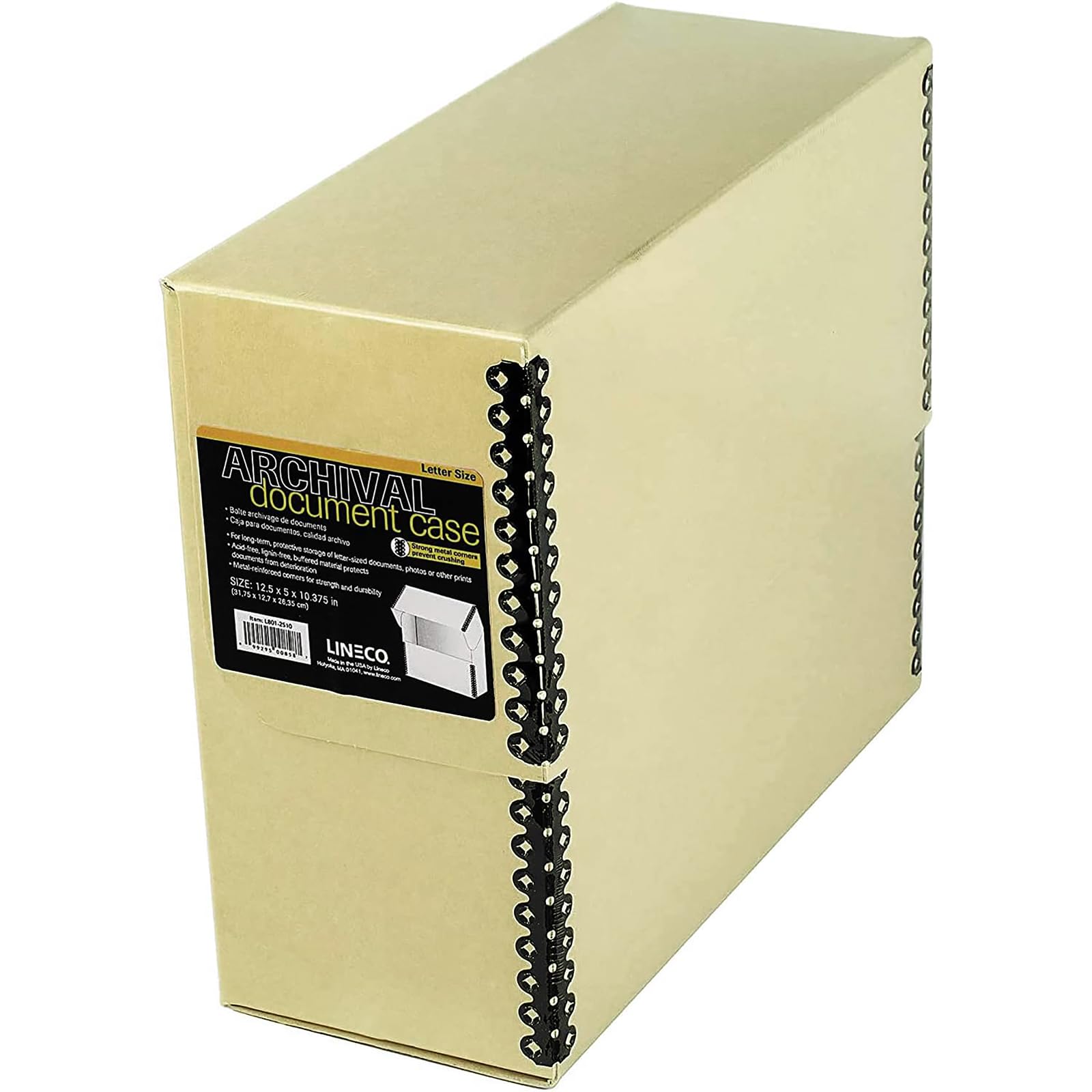Lineco Archival Document Storage Box with Metal Edge, Acid-Free Tan Boxboard, Organize and Store Files, Prints, Photos, Letter-Sized Case 12.5" x 10.5