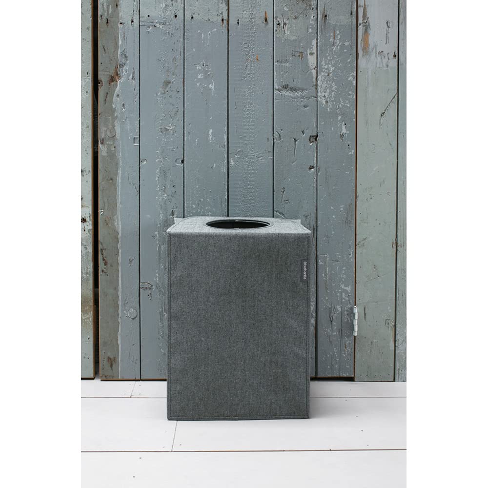 Brabantia - Sac à Linge Rectangulaire - Le Haut Pliable - L'ouverture Quick-Drop - Peu Encombrant - Facile à vider - Gros volume - Poivre Noir - 55 L