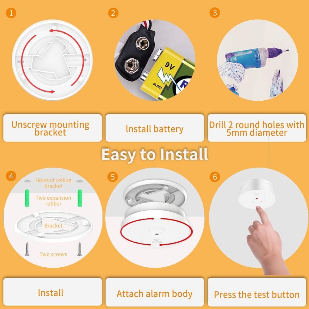 ZYTA Detector de humo de 10 años para el hogar, con batería reemplazable de 5 años, botón de prueba, indicador LED, funciona con pilas (4 unidades)