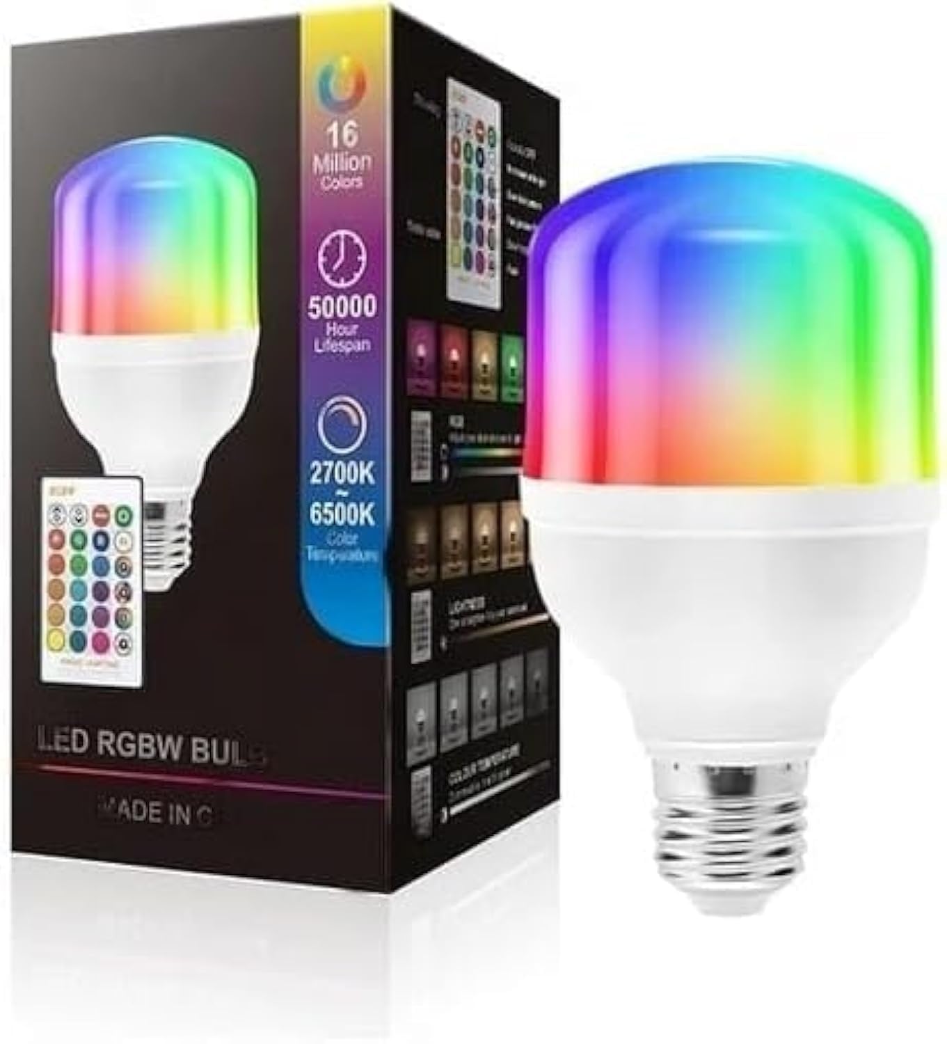 RGB LED Light Bulb, 5W, Color Changing with Remote, Dimmable, Multicolor, for Party, Bedroom, Home
