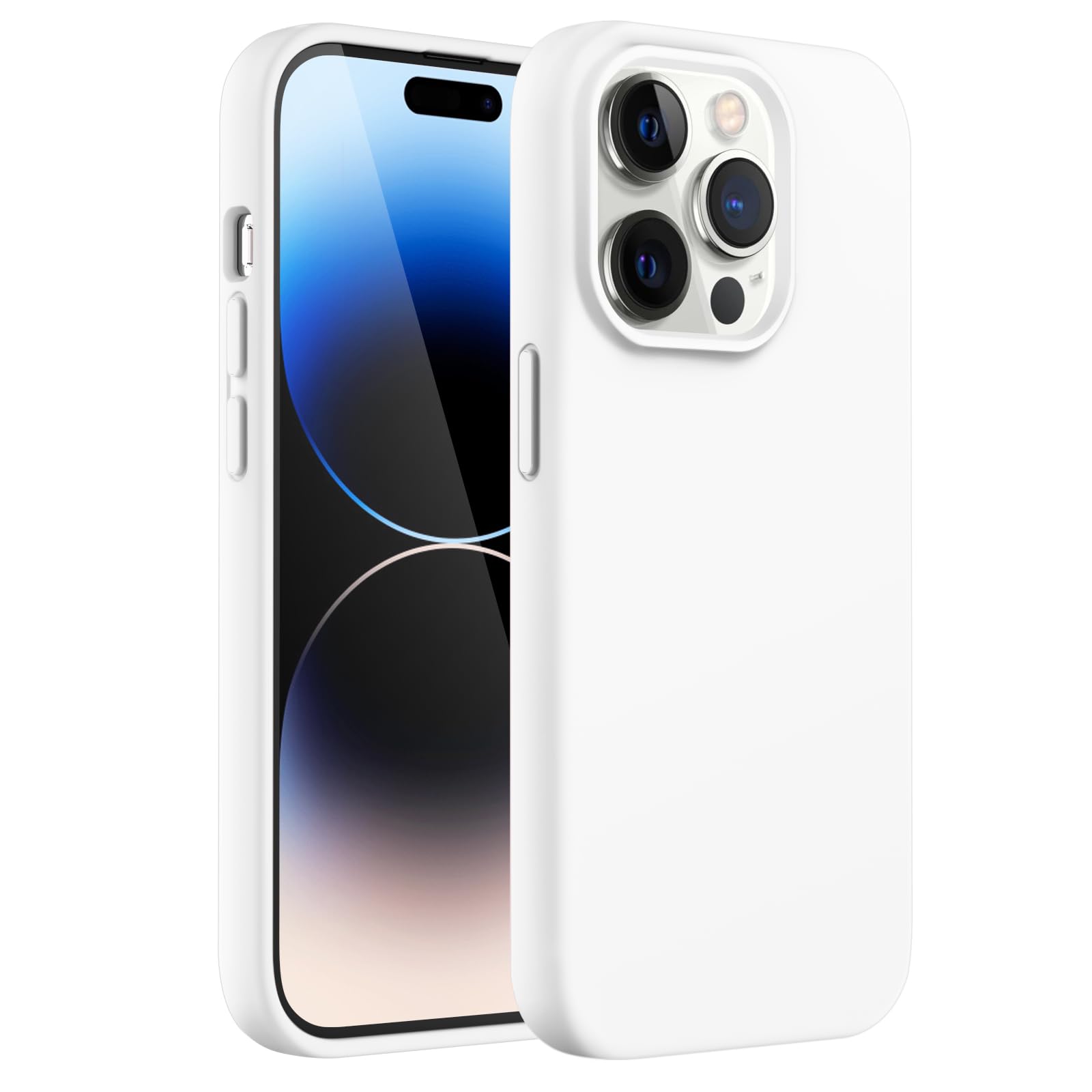 JEDirect iPhone 14 Pro 6.1 Inch Silicone Case Silky Soft Touch Full Body Protective Case Shockproof Cover with Microfiber Lining (White)