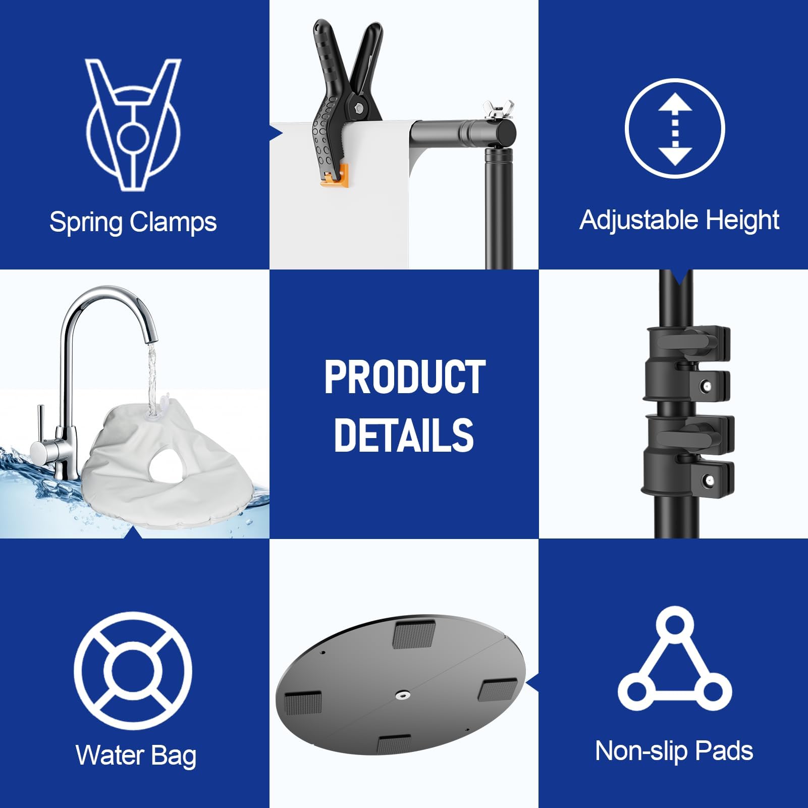 EMART Soporte Fondo Fotográfico 3,2x3 m con Base Metálica Redonda, Soporte de Fondo Ajustable con Bolsa de Transporte, Profesional Sistema de Sfondo para Fotográfico, Retratos y Fotografía de Producto